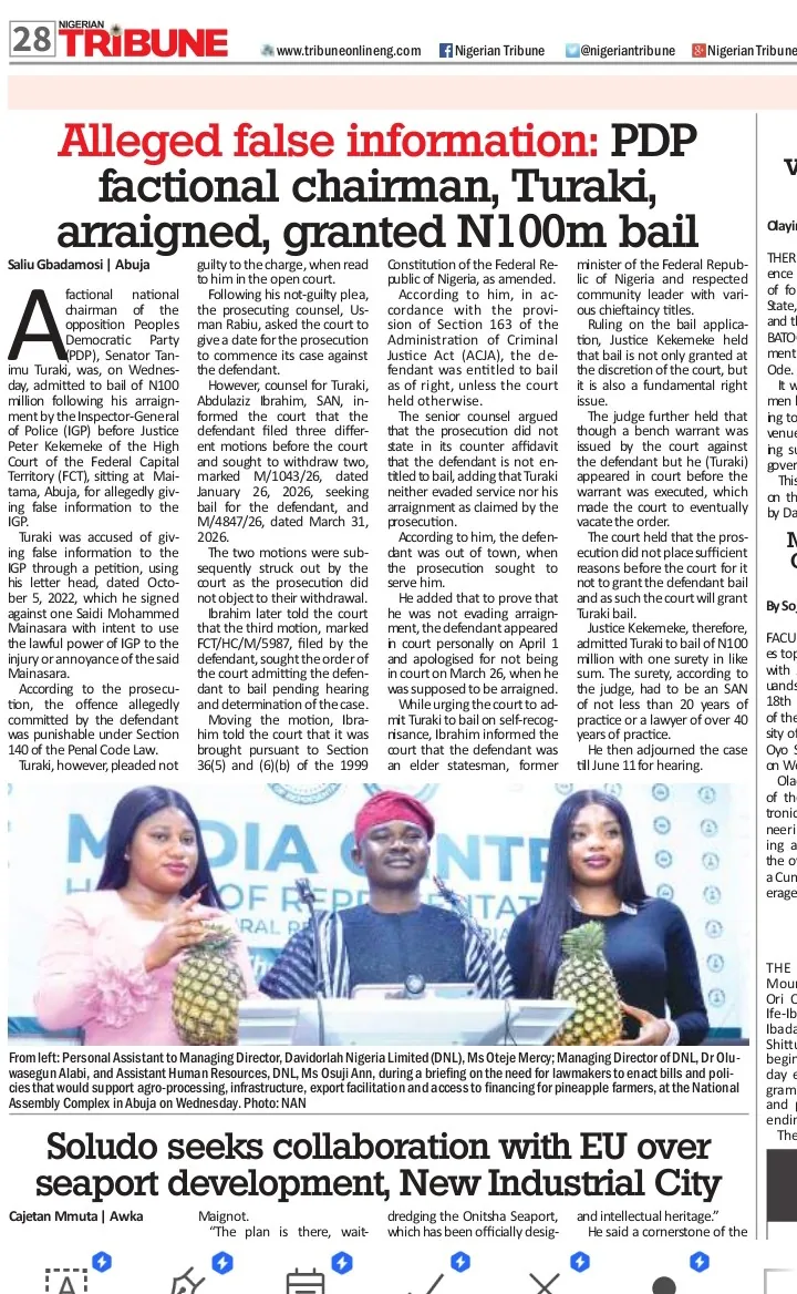 Nigerian Tribune newspaper clipping